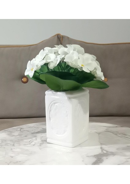 Menashop Metrashop Dahil,vazo Dahil,vazoda Çiçek,beyaz Yapay Çiçek,vazo Dekoratif Çiçekli Kare 8X8X16CM