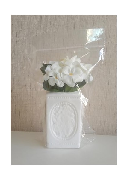 Menashop Metrashop Dahil,vazo Dahil,vazoda Çiçek,beyaz Yapay Çiçek,vazo Dekoratif Çiçekli Kare 8X8X16CM