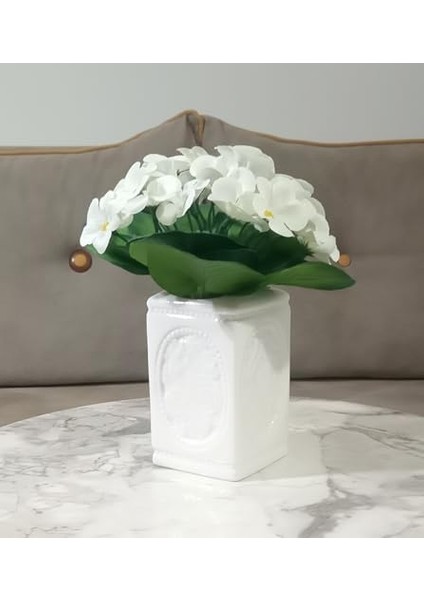 Menashop Metrashop Dahil,vazo Dahil,vazoda Çiçek,beyaz Yapay Çiçek,vazo Dekoratif Çiçekli Kare 8X8X16CM
