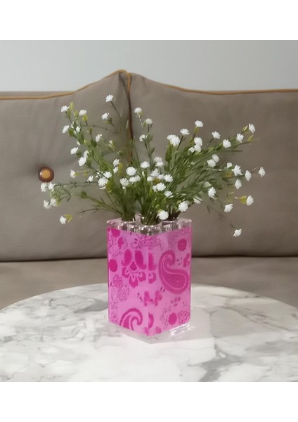 Menashop Metrashop Dahil,vazo Dahil,vazoda Çiçek,beyaz Yapay Çiçek,vazo Dekoratif Pembe 7X7X17CM