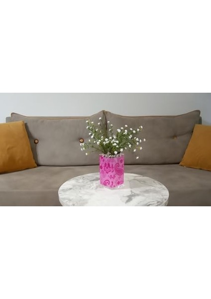 Menashop Metrashop Dahil,vazo Dahil,vazoda Çiçek,beyaz Yapay Çiçek,vazo Dekoratif Pembe 7X7X17CM