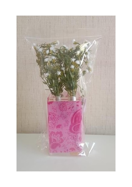 Menashop Metrashop Dahil,vazo Dahil,vazoda Çiçek,beyaz Yapay Çiçek,vazo Dekoratif Pembe 7X7X17CM