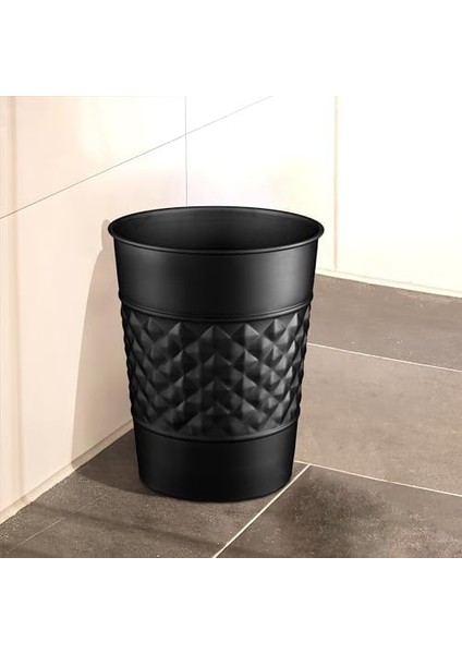 Menashop Metrashop Abode El Yapımı Metal Geometrik Kabartmalı Siyah Çöp Sepeti Çöp Kutusu
