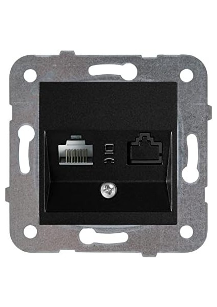 Menashop Novella Siyah Data+Nüm CAT5E+CAT3 Mekanizma+Düğme Kapak
