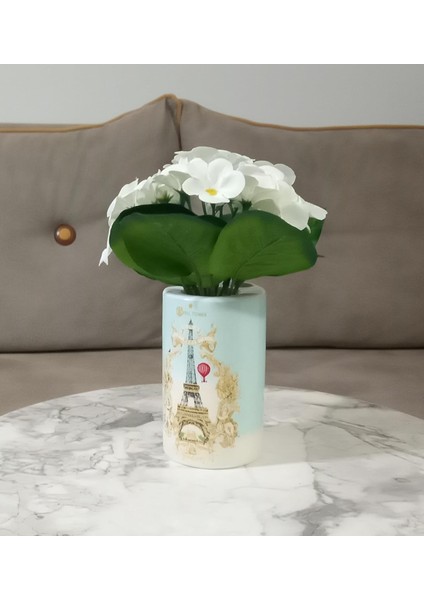 Menashop Metrashop Dahil, Vazoda Çiçek, Beyaz Yapay Çiçek, Dekoratif Romantik Yeşil Model 7X7X16CM