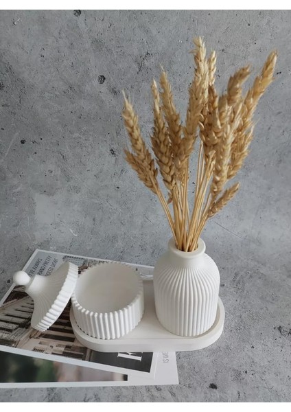 Menashop Metrashop Beyaz Seramik Vazo ve Mumluk Seti - Modern ve Minimalist Dekorasyon