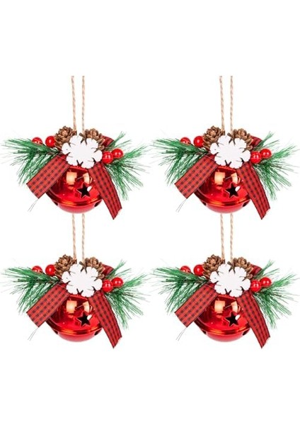 Yılbaşı Ağaç Süsü Çıngıraklı Yılbaşı Topu 4'lü Set Kırmızı 6x7 cm .