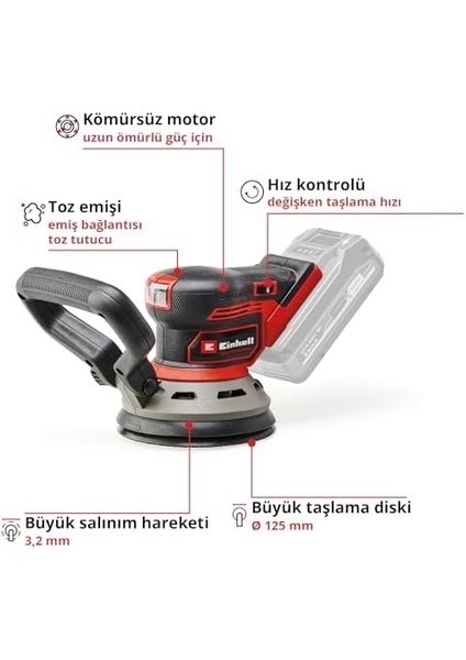 Menashop Professional Akülü Eksantrik Zımpara Tp-Rs 18/32 Li Bl-Solo Power X-Change (18 V, Kömürsüz Motor, 3,2 mm Salınım Çapı, 125 mm Zımpara Levhası, Zımpara Kağıdı) - 4462020