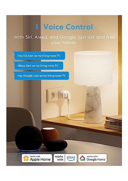 Menashop Matter Akıllı Priz, Elektrik Tüketimli Wi-Fi Priz, Balkon Elektrik Santrali Için, Homekit, Alexa ve Google ile Çalışır, 16 A, 1 Adet