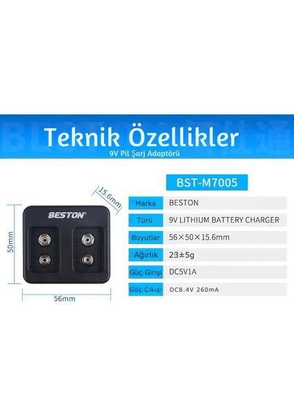 M7005 9V USB Pil Şarj Cihazı modelleri