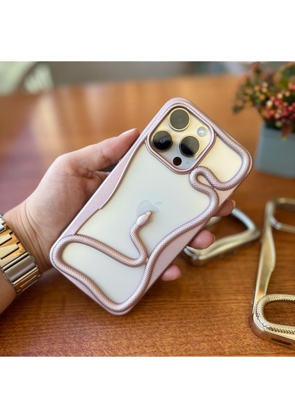 Epaserpent Yılan Figürlü Çerçeve Telefon Kılıfı Iphone 14 Pro Max Pembe