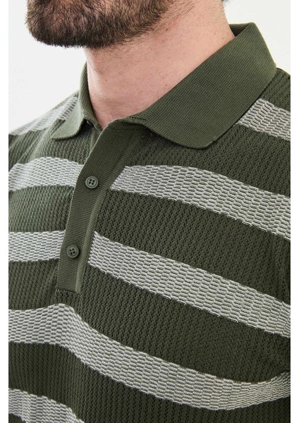 Çizgili Slim Fit Polo Yaka Erkek Triko T-Shirt fiyatları
