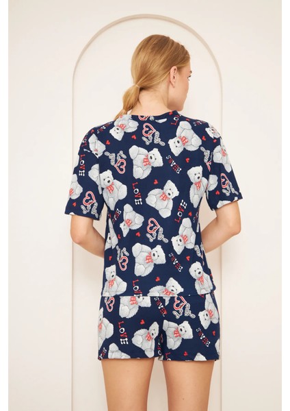 Ayıcık Desenli T-Shirt-Şort Örme Pijama Takımı