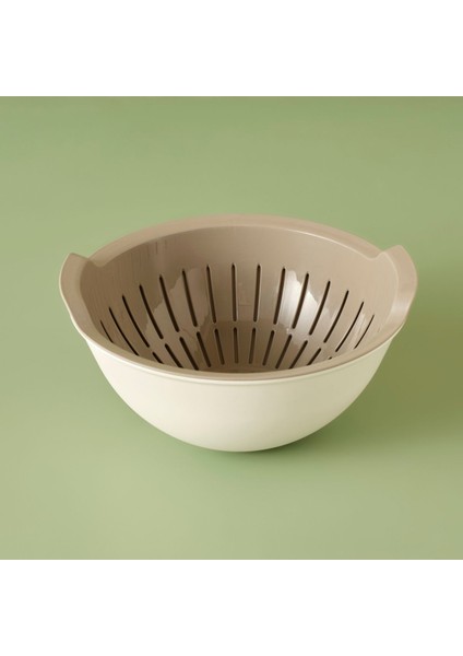 Plastik Handle Kaseli Süzgeç Bej (25,5X25,5X10,8 Cm) 2