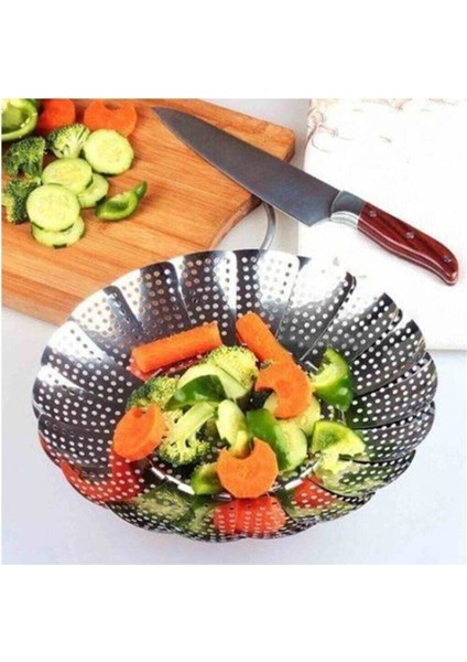 Beyaz Katlanır Buharda Sebze Pişirici Haşlayıcı Haşlama Sepeti Aparatı Metal 1 Parça