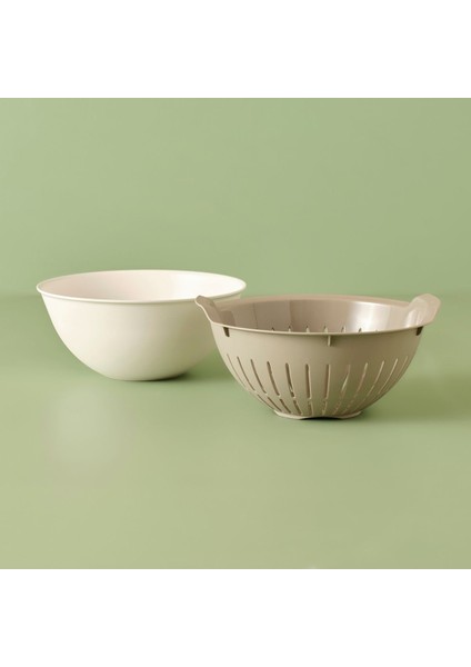 Plastik Handle Kaseli Süzgeç Bej (25,5X25,5X10,8 Cm) 2