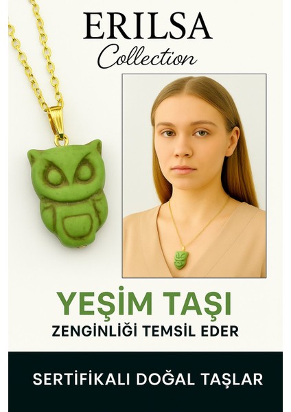 Sertifikalı Sarı Renkli Baykuş Model Yeşim Taşı Kolye – Bilgelik, Huzur ve Bereket Taşı fiyatları