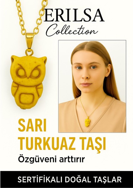 Sertifikalı Sarı Renkli Baykuş Model Sarı Turkuaz Taşı Kolye – Bilgelik, Şans ve Ruhsal Koruma Taşı