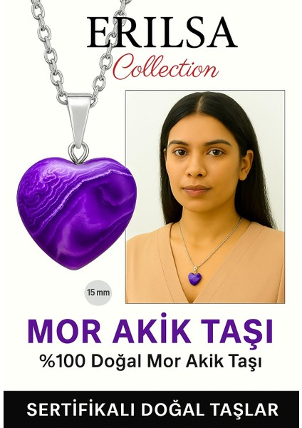 Sertifikalı Kalp Model Mini Boy Mor Akik Taşı Kolye – Koruma, Denge ve Ruhsal Şifa Taşı