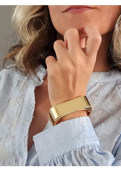 Dikdörtgen Köşeli Gold Molted Kelepçe Çelik Bileklik