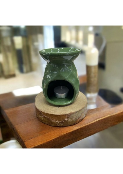 Ananas Model Seramik Buhurdanlık Simli Yeşil