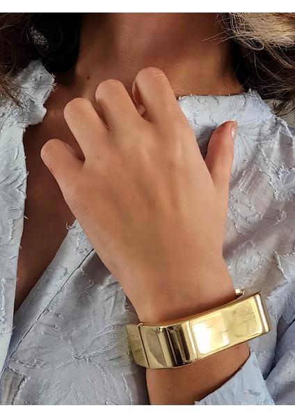 Dikdörtgen Köşeli Gold Molted Kelepçe Çelik Bileklik fiyatları