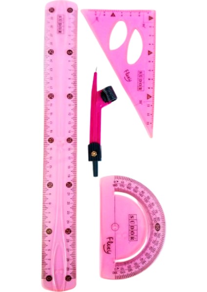 30 cm Esnek Kırılmaz Cetvel Takımı 4 Lü Set (Cetvel,pergel,açıölçer ve Pergelli Set)