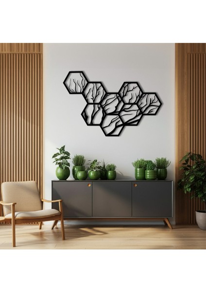 Geometrik Dallar Temalı Ahşap Duvar Tablosu