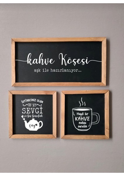 Kahve Çay Köşesi 3'lü Ahşap Kahve Çay Seti
