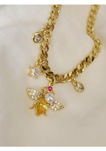 Arı Inci Yıldız Figürlü Gurmet Model Gold Renk Çelik Bileklik