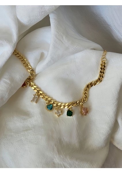 Renkli Baget Figürlü Gurmet Model Gold Renk Çelik Bileklik