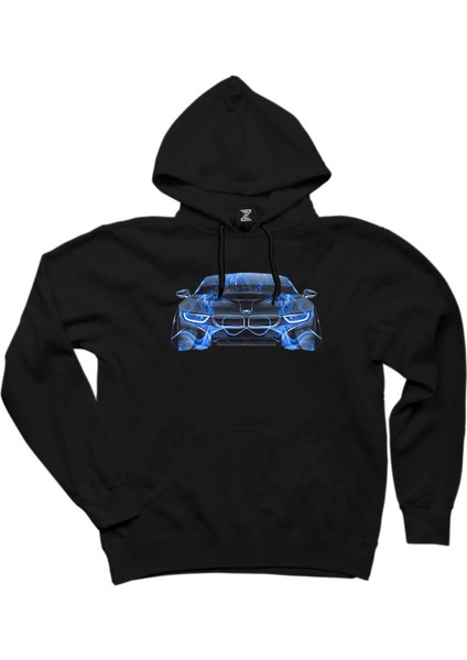 Bmw I8 Front Fire Abstract Car Siyah Kapşonlu Sweatshirt Hoodie