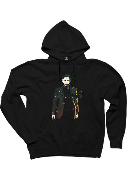John Wick Graphic Design Siyah Kapşonlu Sweatshirt Hoodie