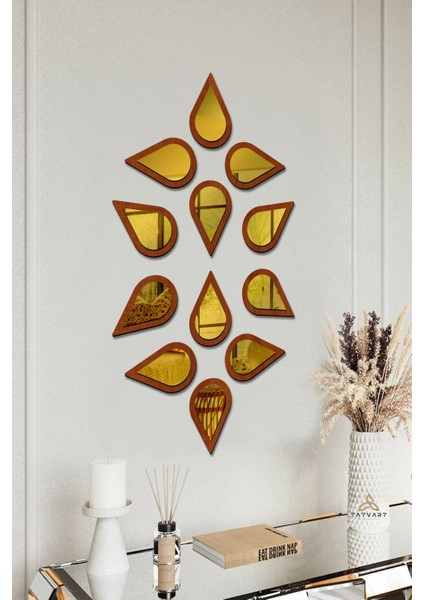 Su Damlası Dekoratif Ayna Seti Ahşap 12 Adet Pleksi Ayna modelleri