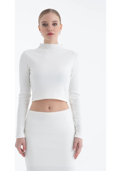 Kadın Ekru Crop
