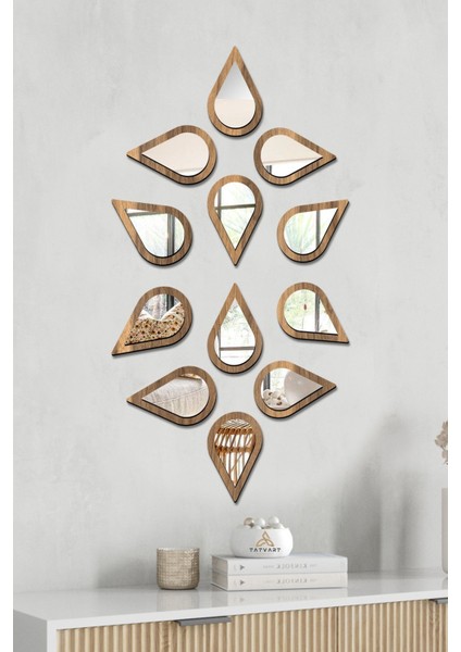 Su Damlası Dekoratif Ayna Seti Ahşap 12 Adet Pleksi Ayna fiyatları