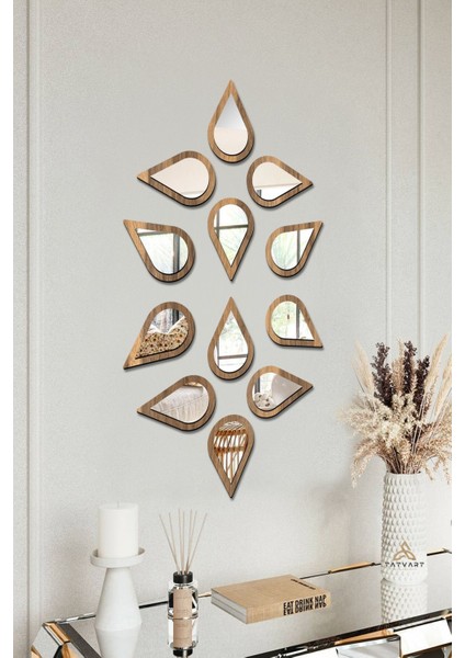 Su Damlası Dekoratif Ayna Seti Ahşap 12 Adet Pleksi Ayna modelleri