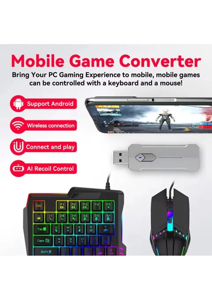 Pubg Mobil Oyun Kiti 5in1 Bt5.3 Klavye Mouse Dönüştürücü Seti Pugb Seti