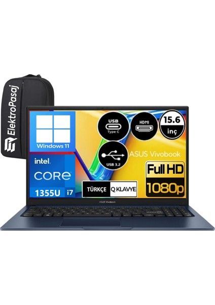 Vivobook X1504VA-NJ426WEP3 Intel Core I7-1355U 16 GB Ram 512GB SSD 15.6" Full Hd Windows 11 + Taşınabilir Bilgisayar Elektropasaj Çanta