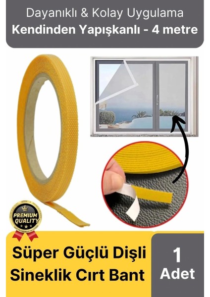 Premium Seri Güçlü Kendinden Yapışkanlı Ahşap Pencere Kapı Sineklik Tülü Yedek 4mt Cırt Bant-1 Adet