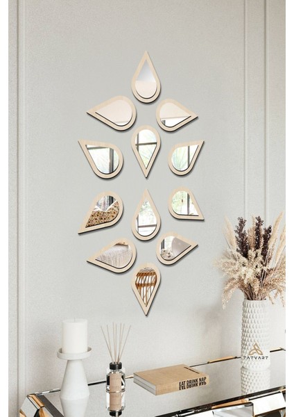 Su Damlası Dekoratif Ayna Seti Ahşap 12 Adet Pleksi Ayna modelleri