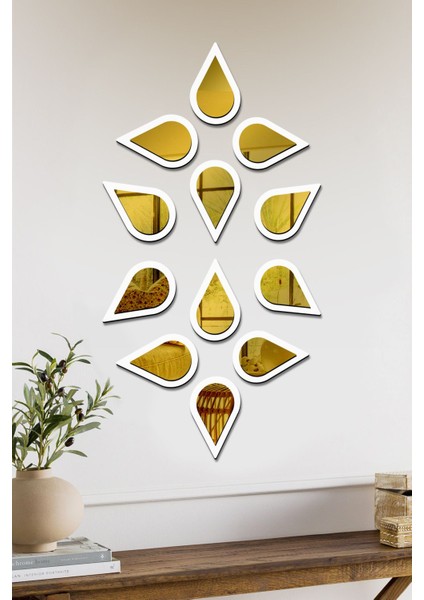 Su Damlası Dekoratif Ayna Seti Ahşap 12 Adet Pleksi Ayna