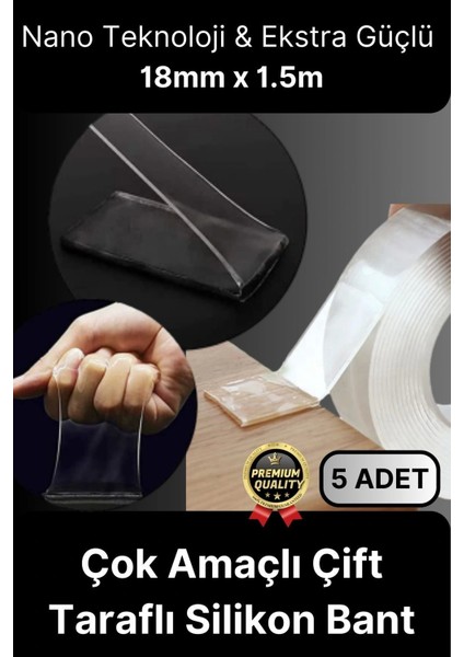 Çok Amaçlı Izolasyon Hava Su Sızdırmaz Çift Taraflı Silikon Şeffaf Nano Bant 18MM x 1.5m - 5 Adet