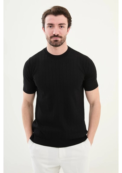 Desenli Slim Fit Bisiklet Yaka Erkek Triko T-Shirt