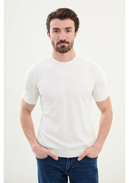 Desenli Slim Fit Bisiklet Yaka Erkek Triko T-Shirt