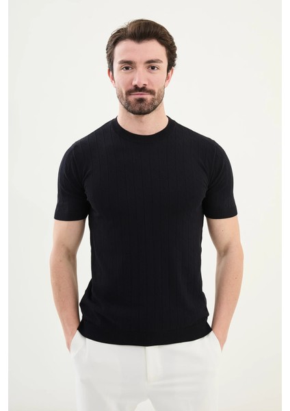 Desenli Slim Fit Bisiklet Yaka Erkek Triko T-Shirt