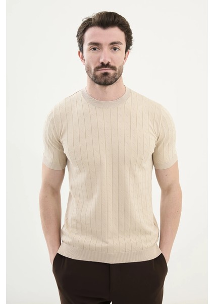 Desenli Slim Fit Bisiklet Yaka Erkek Triko T-Shirt