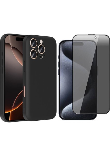 iPhone 14 Pro Kılıf Kamera Korumalı Kartlık Hazneli Zore Vitra Kapak + Hayalet Ekran Koruyucu