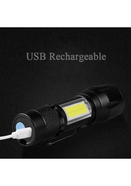 Menashop Metrashop El Feneri LED USB Şarjlı-Metal Ultra Güçlü Parlak Zoom Mini Boy El Feneri [enerji Sınıfı A++]ortam Lambası Deprem,polis,jandarma,zabıta,bekçi Feneri modelleri
