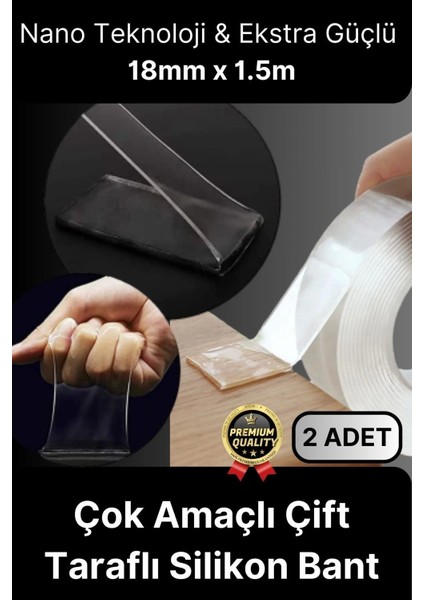 Çok Amaçlı Izolasyon Hava Su Sızdırmaz Çift Taraflı Silikon Şeffaf Nano Bant 18MM x 1.5m - 2 Adet